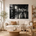 Graphite Lantern Corridor Monochrome Geisha Art Canvas Print - Image 8