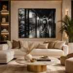 Graphite Lantern Corridor Monochrome Geisha Art Canvas Print - Image 10