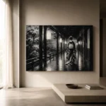 Graphite Lantern Corridor Monochrome Geisha Art Canvas Print - Image 11