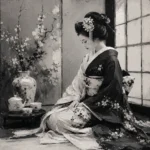 Pearl Gray Tea Alcove Monochrome Geisha Art Canvas Print