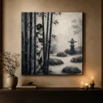 Ash Gray Bamboo Monochrome Geisha Art Canvas Print - Image 6