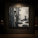 Ash Gray Bamboo Monochrome Geisha Art Canvas Print - Image 7