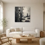 Ash Gray Bamboo Monochrome Geisha Art Canvas Print styled in a refined neutral interior