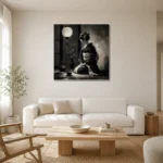 Graphite Lantern Chiaroscuro Monochrome Geisha Art Canvas Print styled in a refined neutral interior