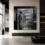 Cool Silver Rain Monochrome Geisha Art Canvas Print - Image 3