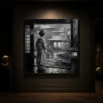 Cool Silver Rain Monochrome Geisha Art Canvas Print - Image 7