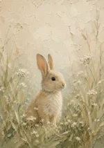 Soft Beige Woodland Bunny Kids Room Wall Art Canvas Print