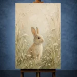 Soft Beige Woodland Bunny Kids Room Wall Art Canvas Print - Image 2