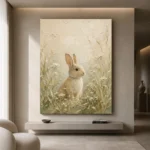 Soft Beige Woodland Bunny Kids Room Wall Art Canvas Print - Image 4