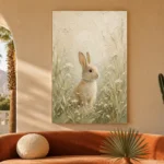 Soft Beige Woodland Bunny Kids Room Wall Art Canvas Print - Image 6