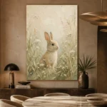 Soft Beige Woodland Bunny Kids Room Wall Art Canvas Print - Image 7