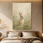 Soft Beige Woodland Bunny Kids Room Wall Art Canvas Print - Image 8