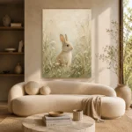 Soft Beige Woodland Bunny Kids Room Wall Art Canvas Print - Image 9