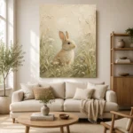 Soft Beige Woodland Bunny Kids Room Wall Art Canvas Print - Image 10