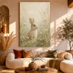 Soft Beige Woodland Bunny Kids Room Wall Art Canvas Print - Image 11