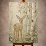 Sage and taupe peaceful Woodland Nursery Wall Art print for elegant interiors. No text or watermarks in design.