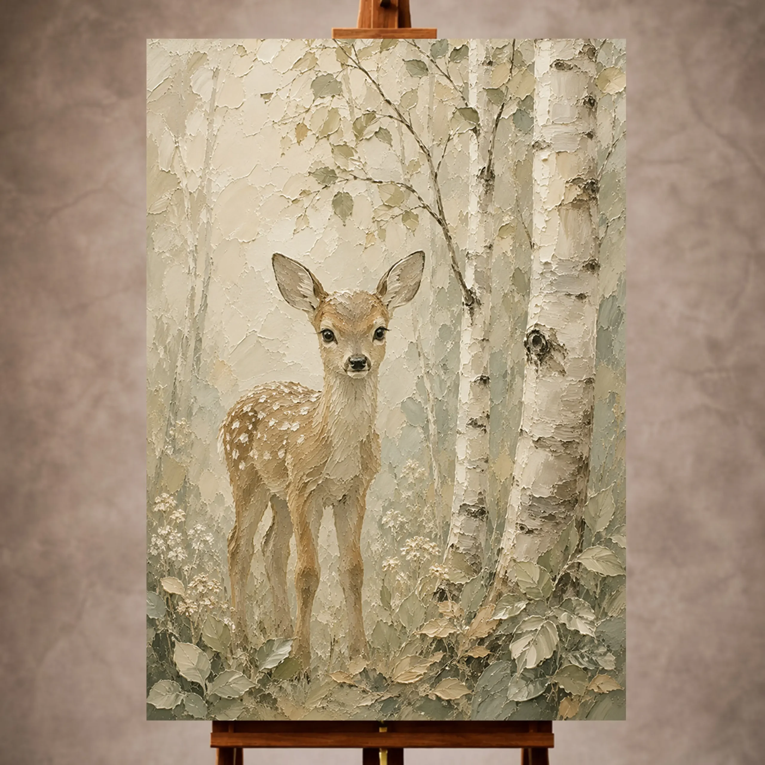 Premium Wall Art Dikey Html Edition – KIDSROOM007 Image 1 Sage and taupe peaceful Woodland Nursery Wall Art print for elegant interiors. No text or watermarks in design.