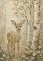 Sage & Taupe Deer Woodland Nursery Wall Art Canvas Print