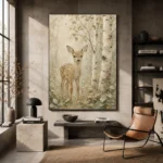 Sage & Taupe Deer Woodland Nursery Wall Art Canvas Print - Image 3