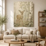 Sage & Taupe Deer Woodland Nursery Wall Art Canvas Print - Image 10