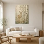 Sage & Taupe Deer Woodland Nursery Wall Art Canvas Print styled in a refined neutral interior