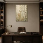 Sage & Taupe Deer Woodland Nursery Wall Art Canvas Print displayed in a contemporary gallery-inspired room