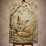 Earthy beige cozy Woodland Nursery Wall Art print for elegant interiors. No text or watermarks in design.