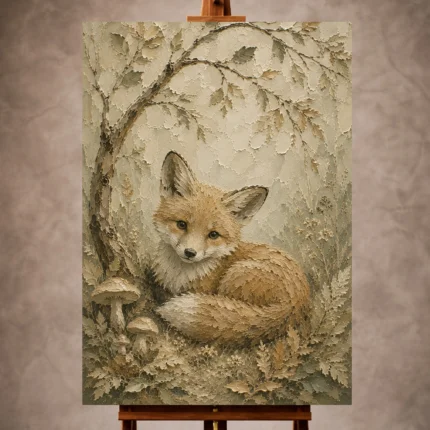 Earthy beige cozy Woodland Nursery Wall Art print for elegant interiors. No text or watermarks in design.