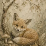 Earthy Beige Fox Cub Woodland Nursery Wall Art Canvas Print