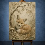Earthy Beige Fox Cub Woodland Nursery Wall Art Canvas Print - Image 2