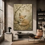 Earthy Beige Fox Cub Woodland Nursery Wall Art Canvas Print - Image 3