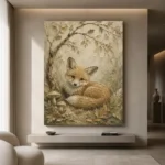 Earthy Beige Fox Cub Woodland Nursery Wall Art Canvas Print - Image 4
