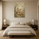 Earthy Beige Fox Cub Woodland Nursery Wall Art Canvas Print showcased in an elegant minimalist interior