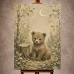 Ivory and moss sage dreamy Woodland Nursery Wall Art print for elegant interiors. No text or watermarks in design.