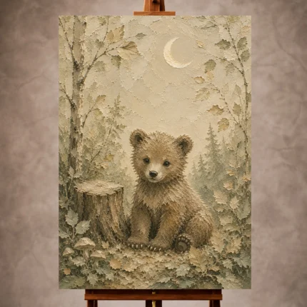 Ivory and moss sage dreamy Woodland Nursery Wall Art print for elegant interiors. No text or watermarks in design.