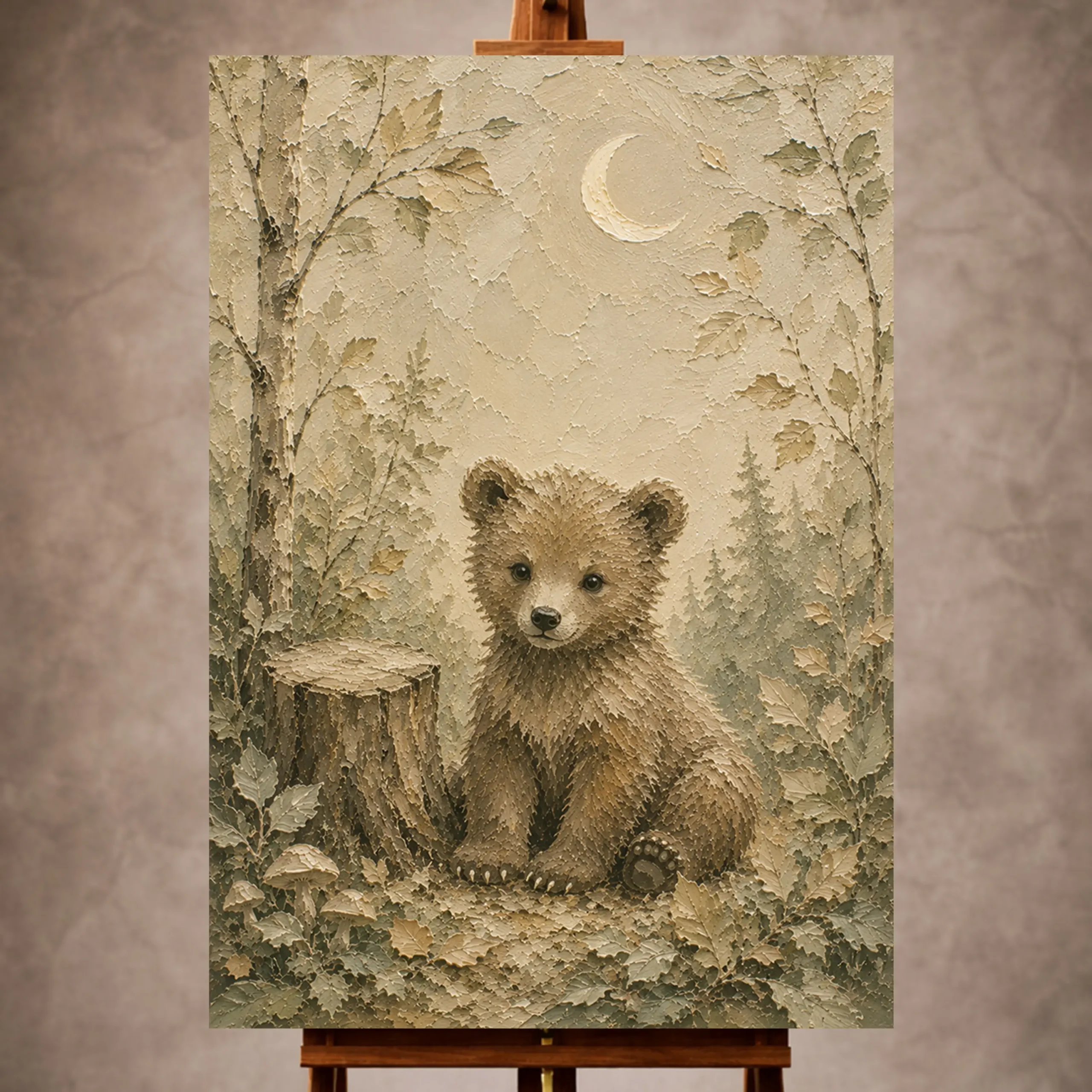Premium Wall Art Dikey Html Edition – KIDSROOM009 Image 1 Ivory and moss sage dreamy Woodland Nursery Wall Art print for elegant interiors. No text or watermarks in design.