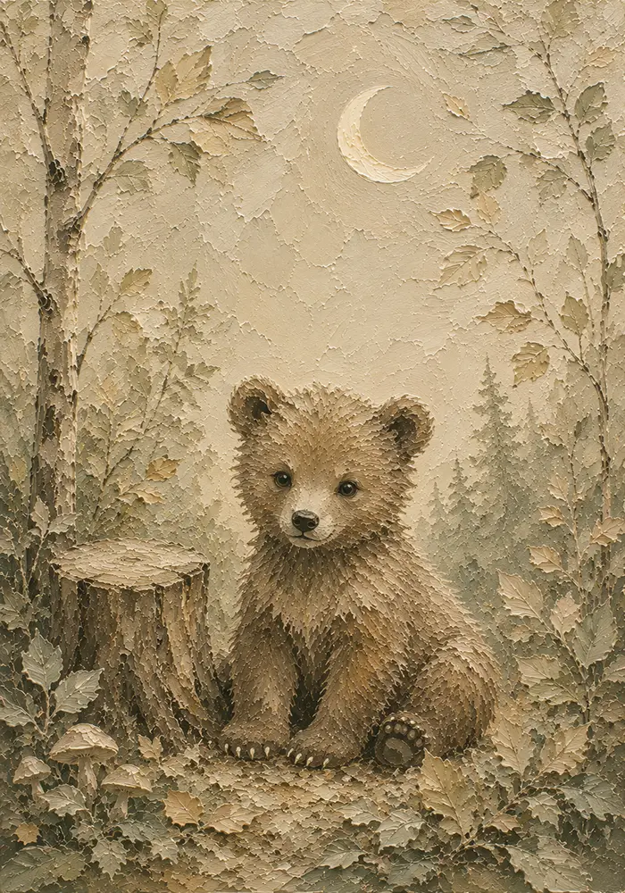 Ivory & Moss Sage Bear Woodland Nursery Wall Art Canvas Print