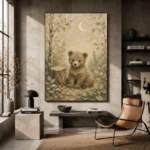 Ivory & Moss Sage Bear Woodland Nursery Wall Art Canvas Print - Image 3