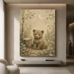 Ivory & Moss Sage Bear Woodland Nursery Wall Art Canvas Print - Image 4