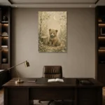 Ivory & Moss Sage Bear Woodland Nursery Wall Art Canvas Print displayed in a contemporary gallery-inspired room