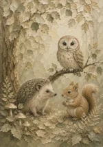 Beige & Sage Woodland Friends Woodland Nursery Wall Art Canvas Print