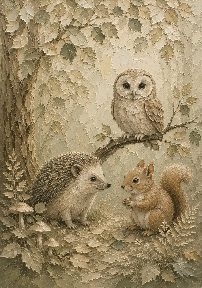 Beige & Sage Woodland Friends Woodland Nursery Wall Art Canvas Print