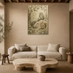 Beige & Sage Woodland Friends Woodland Nursery Wall Art Canvas Print presented in a sophisticated home setting