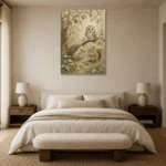 Beige & Sage Woodland Friends Woodland Nursery Wall Art Canvas Print showcased in an elegant minimalist interior