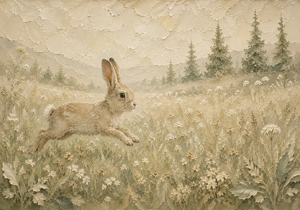 Beige & Sage Rabbit Woodland Nursery Wall Art Canvas Print