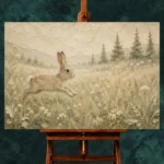 Beige & Sage Rabbit Woodland Nursery Wall Art Canvas Print - Image 2