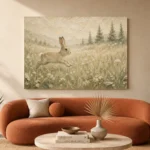 Beige & Sage Rabbit Woodland Nursery Wall Art Canvas Print - Image 3