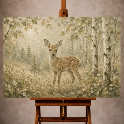 Sage and beige tender Woodland Nursery Wall Art print for elegant interiors. No text or watermarks in design.