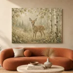 Sage & Beige Fawn Woodland Nursery Wall Art Canvas Print - Image 3