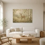 Sage & Beige Fawn Woodland Nursery Wall Art Canvas Print styled in a refined neutral interior